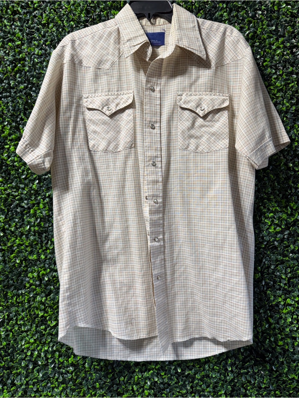 Panhandle Slim Beige Plaid Short-Sleeve Western Button-Down